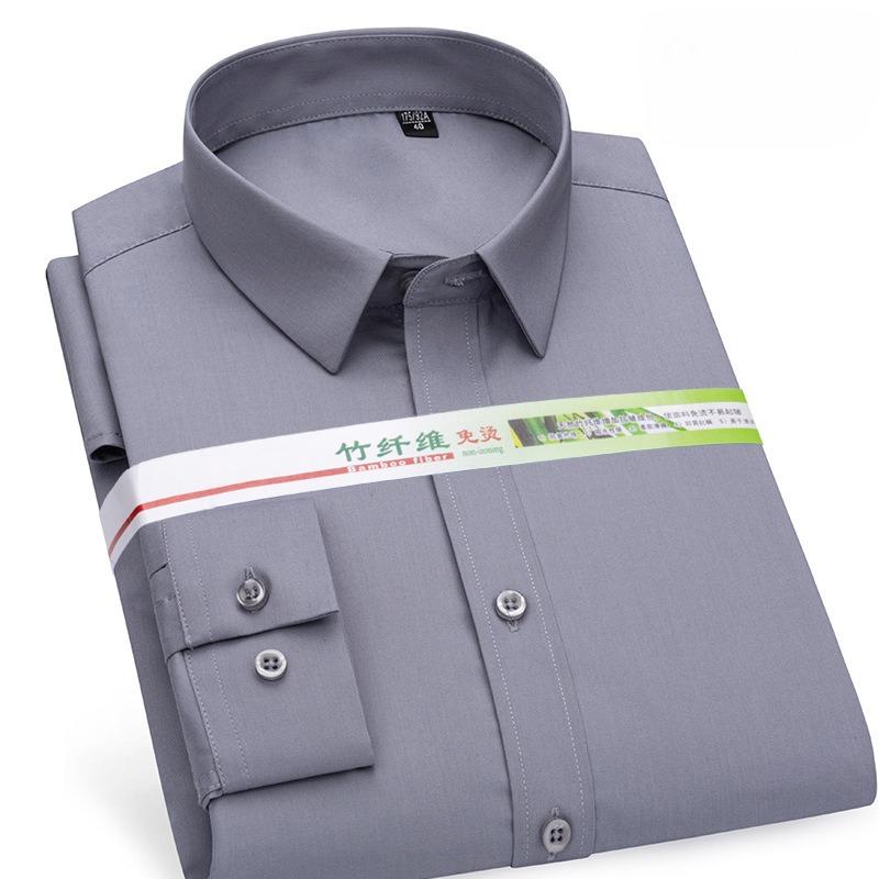 8XL Bamboo Fiber Blue Work White Shirt for Man Long Sleeve Office Business Anti-wrinkle Non-iron Men Shirts Long Sleeve Casual