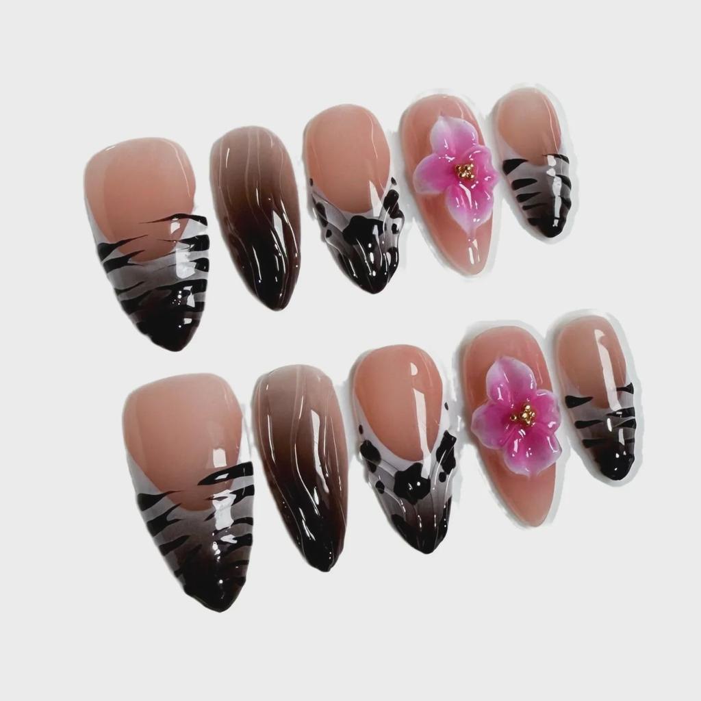Handmade 3D Carved Ice-Transparent French Nail Art Patches, Ins-Style Almond Nails