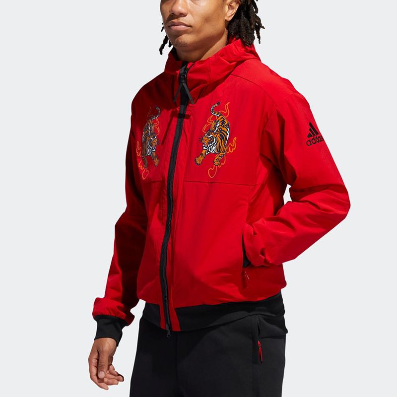 Adidas Hooded Sports Jacket Men Outerwear Red GG0766