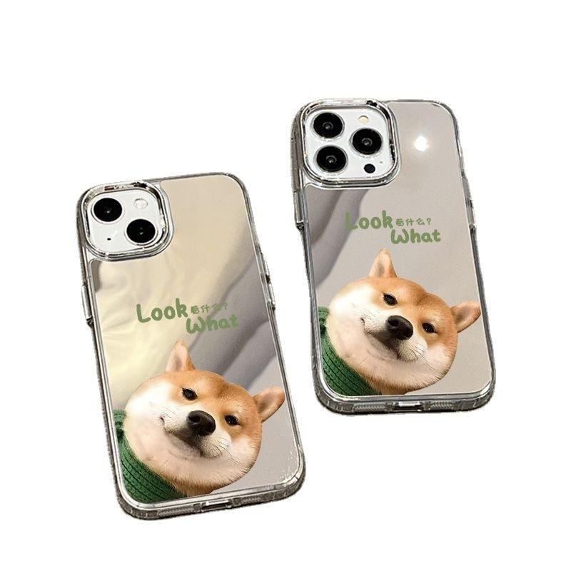 Probe cute puppy mirror for iPhone17promax mobile phone case 16 electroplating buttons 14 Apple 15