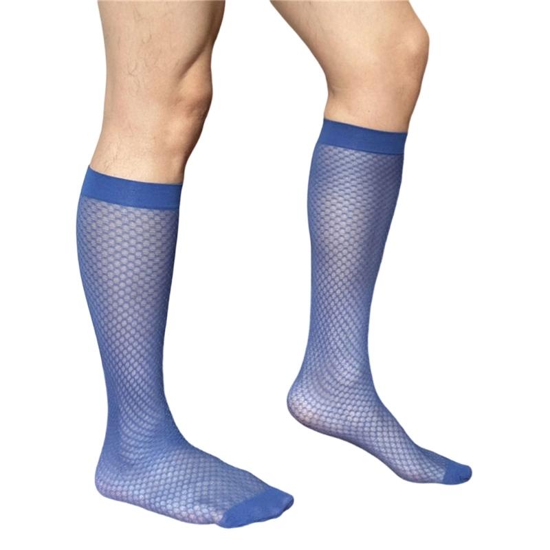 Men Thin Business Dress Socks Stretchy Nylon Sheer Knee Highs Dress Socks Over the Calf Dress Socks Sheer Casual Socks