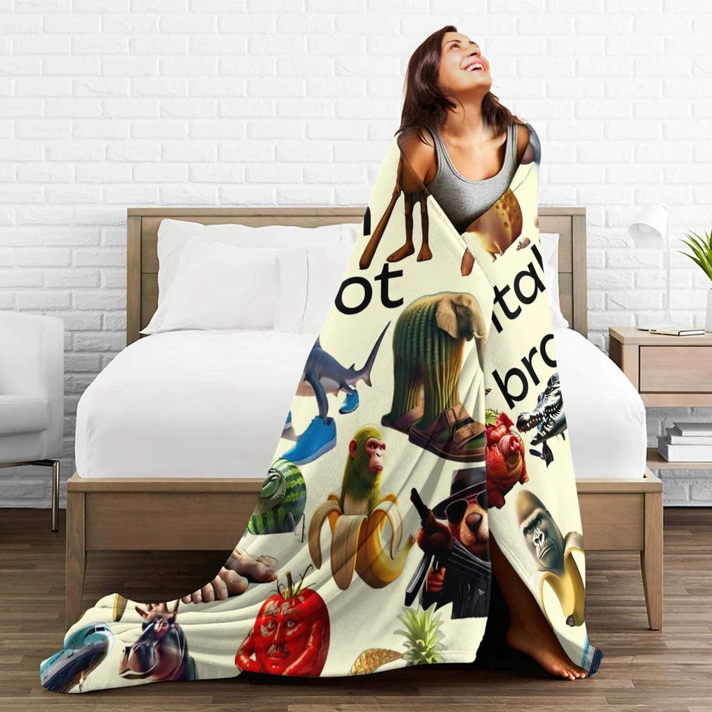 Italian Brainrot Funny AI Meme Blanket Flannel Print Tung Sahur Multi-function Ultra-Soft Throw Blanket Office Bedspread Quilt