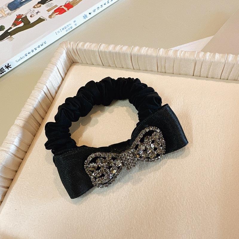 Bow Tie Rhinestone Hair Tie High-end Hair Tie Black Temperament Ball Hair Accessories Small Intestine Circle Hair Tie
