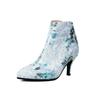 Concise Women's Ankle Boots Floral Print Heels Shoes PU Pointed Toe Footwear 2024 Autumn Winter New