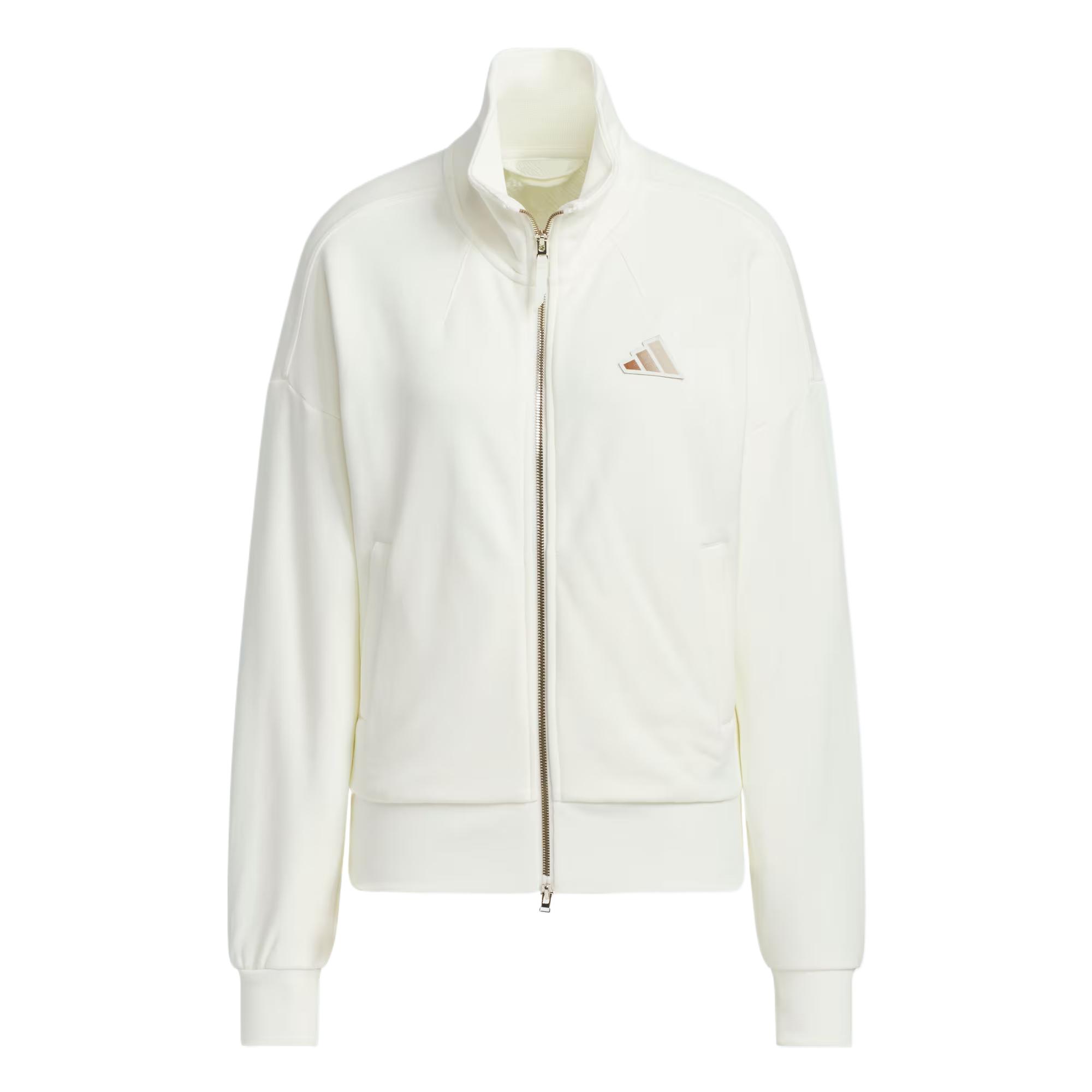 adidas Women s LOGO KN JKT Stand Collar Knit Zip-Up Casual Sports Jacket Off White JL6277 L