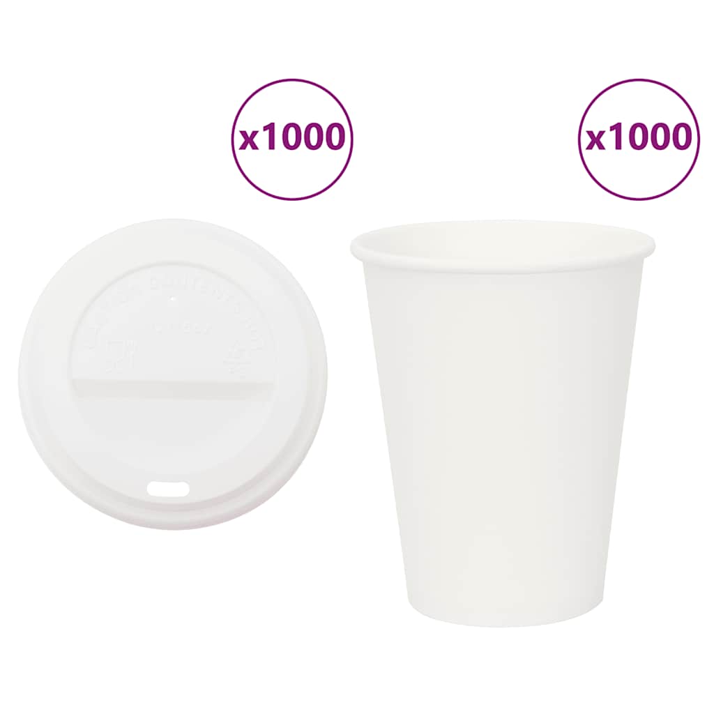 Vidaxl Papierowe Kubki Z Pokrywkami, 1000 Szt., 12Oz, 300Ml