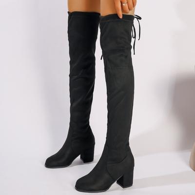 Fashion Winter New Chunky Boots Women's Fashion Round Head Sleeve Back Lace-up Suede Style Over-the-knee Boots