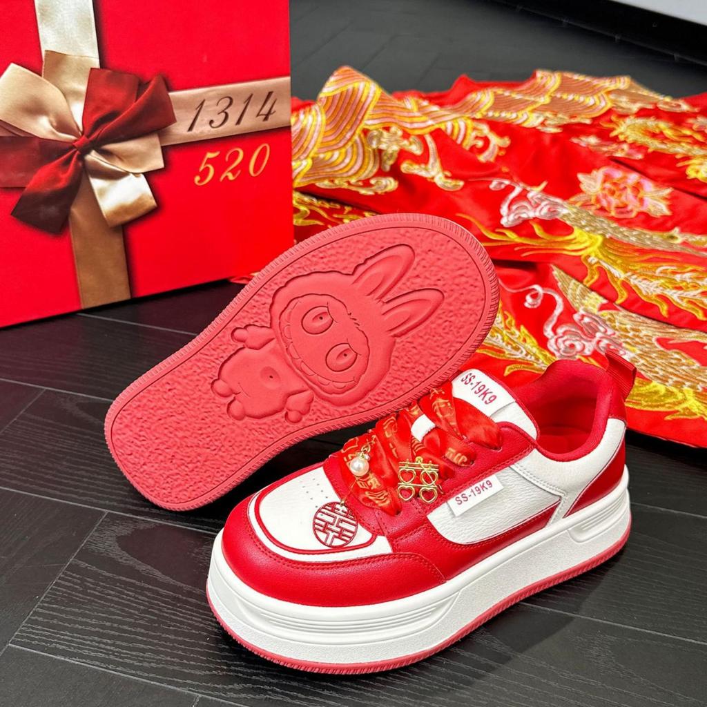 2025 Red Xiuhe Wedding Shoes: Genuine Leather, Non-Slip, Hidden Heel Bridal Heels with Thick Sole