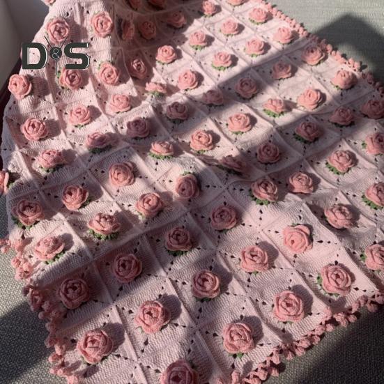 DIY Crochet Rose Flower Blanket Kit Handmade Yarn Knitting Floral Throw Blanket Mother's Day Valentine’s Day Birthday Women Beginner Gift