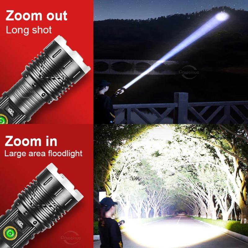 Super High Power LED Flashlight Ultra Power Outdoor Rechargeable Hand Torch 5 Mode Type-C Charging  Lighting 2000m