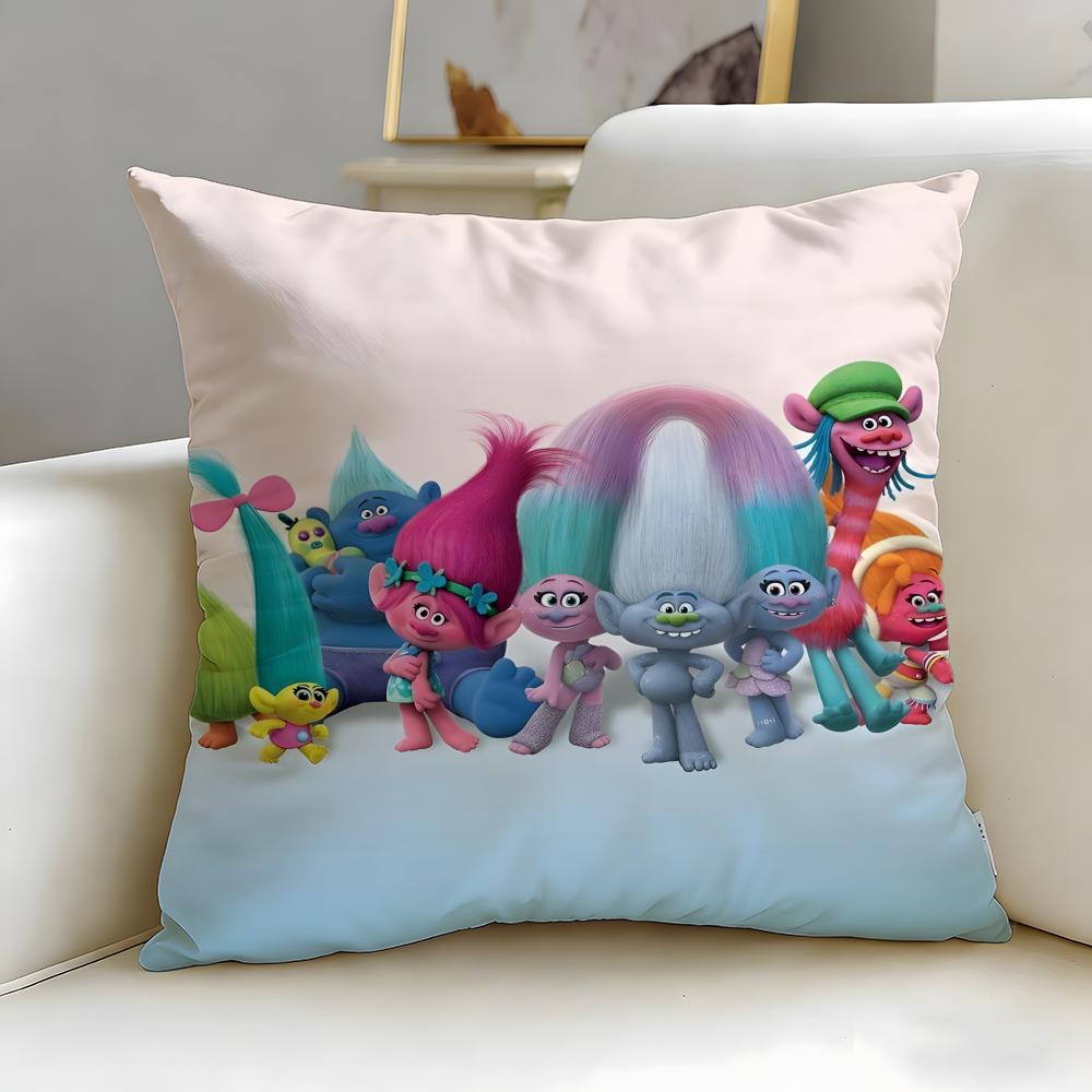 popular animated series Trolls Cushion Cover Soft  EasyWash Pillow Case  Versatile for Couch Bed Travel and Office