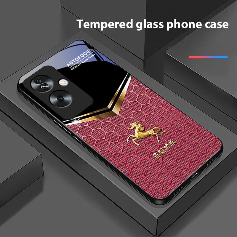 Waben-Grünes Pferd Für Oppo A79 5G 58 78 74 60 4G Reno 11F Realme GT 6 11 Note 50 10 C55 X2 Gehärtetes Glas Schwarze Handyhülle