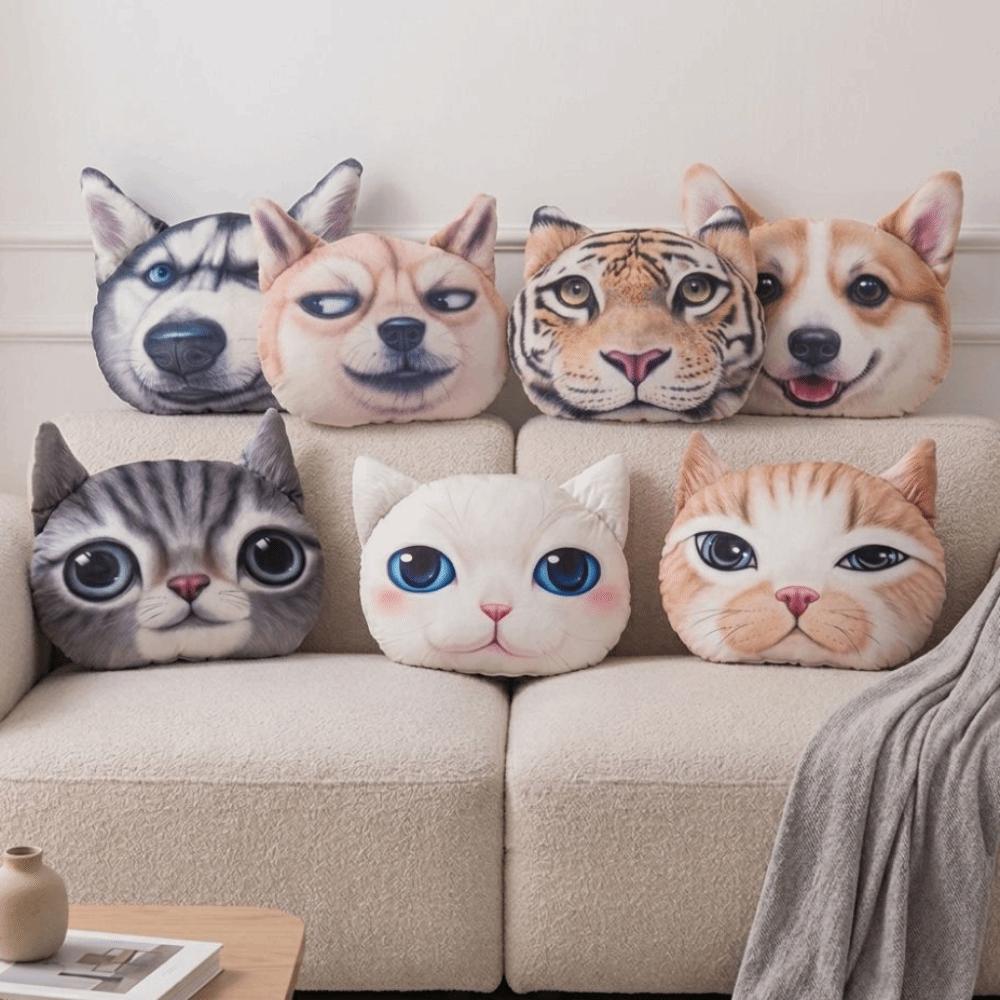 3D 40CM Cat Dog Head Pillow Cushion Realistic Car Seat Cushion  Multipurpose
