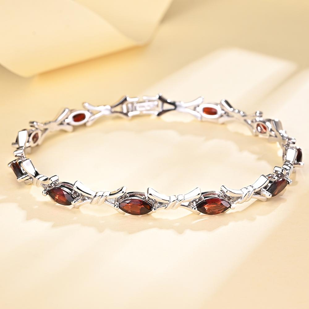 Stříbrný náramek s zapínáním 925 s přírodním červeným granátem, mq 4*8 mm, kreativní design, jemné šperky pro ženy, pěkný dárek B00106