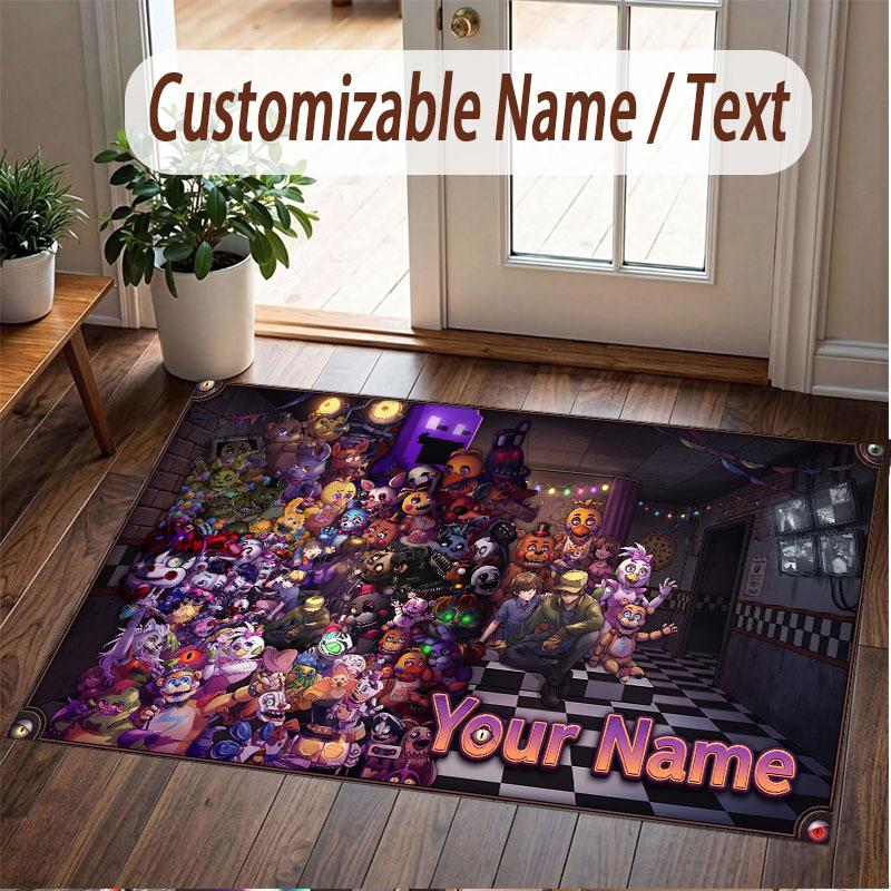 Custom Name Text Crystal Velvet Rug,Five Nights at Freddy’s Soft Plush Decorative Non Slip Floor Carpet