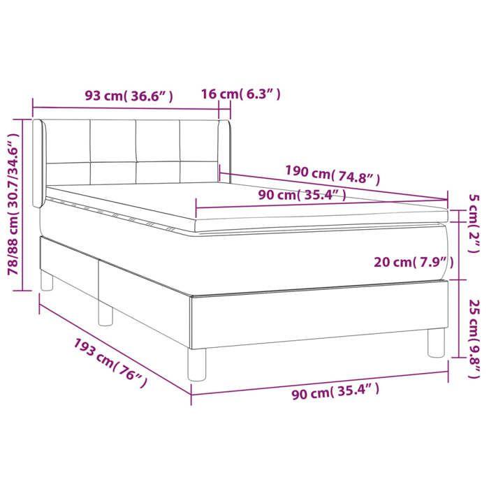 VidaXL Lit à sommier tapissier et matelas Gris foncé 90x190 cm Velours - Modèle 3130932
