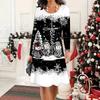 2025 Autumn & Winter Women's New Casual Crew Neck Dress 3D Christmas Pattern Ideal Halloween Christmas Gift