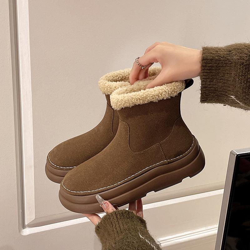 thick-soled autumn and winter velvet snow boots women's shoes new warm snow cotton shoes fluffy shoes short boots