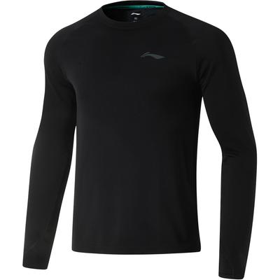 Li Ning Laufserie Einfarbig Rundhals-Pullover Langarm-T-Shirt Herren Tops Schwarz ATLU047-1