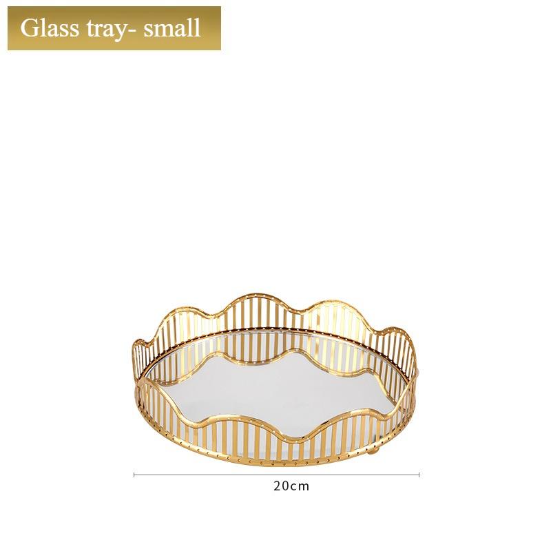 Mirror Glass Plate Golden Metal Storage Tray Home Living Room Luxury Display Plate Decoration Fruit Plate