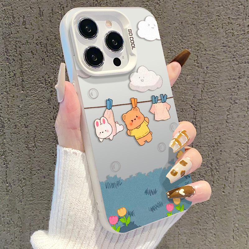 Silver Cartoon Bear iPhone Case for iPhone 13/14/15 Pro Max/16 Pro/17