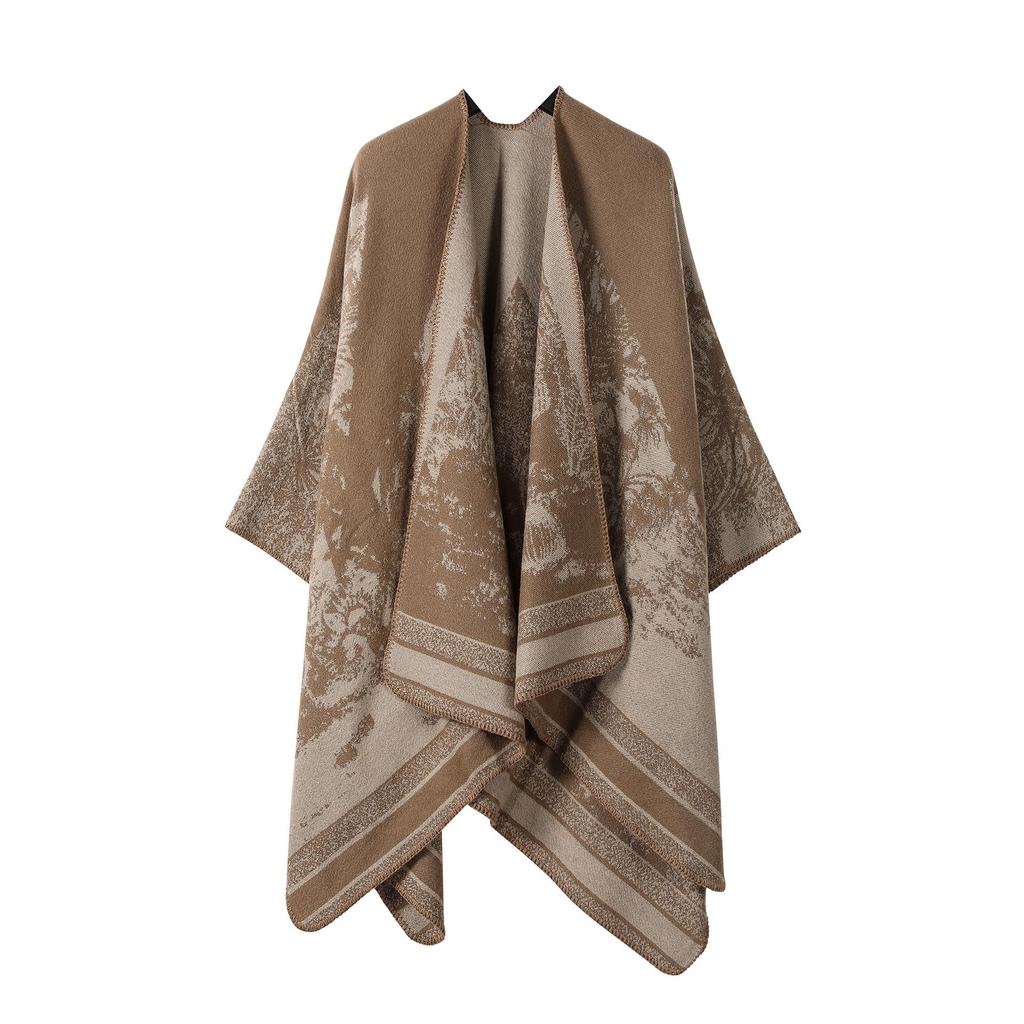 Women's Double-Sided Tassel Shawl Cloak - Classic Slit Design, Warm Travel Cape