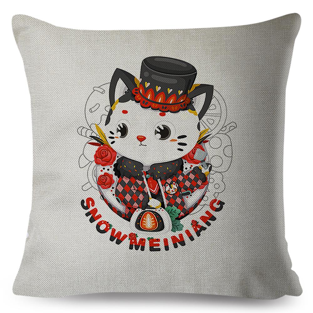 Cute Cat Dessert Illustration Cushion xcm Original Kawaii Sweet Treat Design High Resolution Woven Fabric Cover 40x40cm