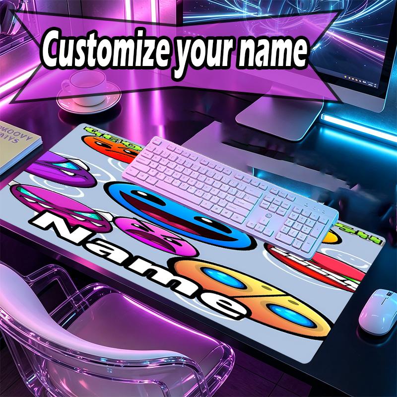 Custom Name Personalized Geometry Dash Pattern Mousepad, Laptop PC Desk Mat, Decorative Desk Mat for Home Keyboard Pad Gift