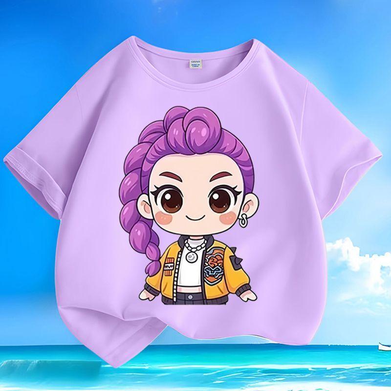 Boys' and Girls' Fashionable KPOP Hunting Girl Group Rumi's T-shirt Summer Children's Loose Pure Cotton T-shirt