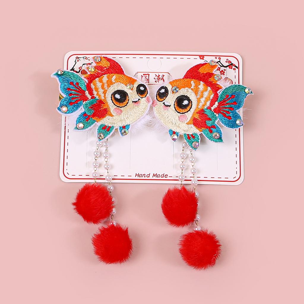 2pcs Chinese New Year Decorations Hair Clips Children Kids Tassel Bows Clips Barrettes Girls Children Party Hair Accessories