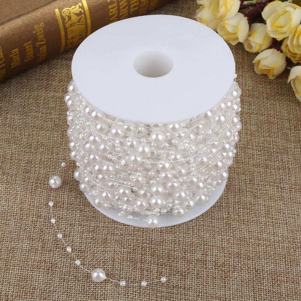 60m roll Grinding Pearl Wire Beads Garland String DIY Wedding Decoration 3mm+8mm(white)