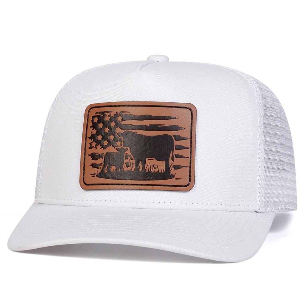 Net Baseball Label Leather Cow Flag American Neutral Gender Women  Men For Caps Spring Summer Outdoor Sunscreen Hat Adjustable Casual Trucker Hats
