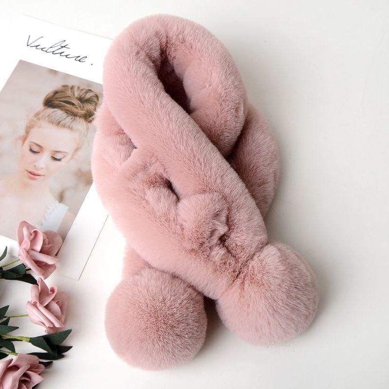 Imitation Rabbit Fur Scarf Double Tube Double Ball Fur Scarf Winter Women's Season Double-sided Warm Thickened Scarf