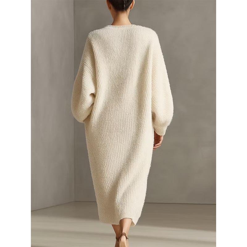 AA Europe and America 2026 autumn and winter new round neck loose split temperament women's clothing medium and long dress