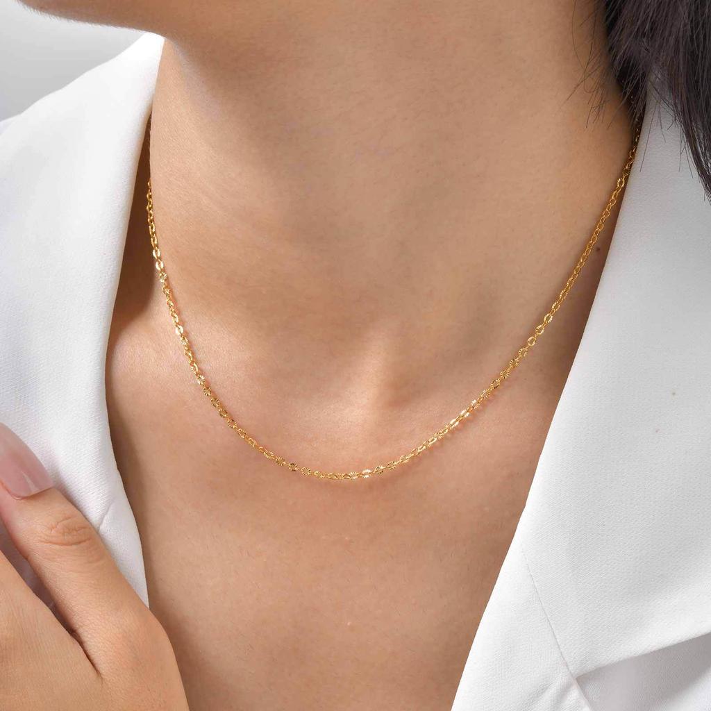 Women'S Simple Fine Chain Clavicle Chain Stainless Steel Embossed Flat Cross Chain Necklace 18K Gold Nc-2551 Plated