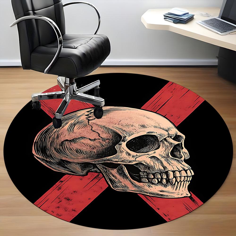 1PC Skull Crossbones Office Round Area Rug, Mat Suitable For Office, Under Office Chairs Bedroom Living Room Home Decor, Room Deco