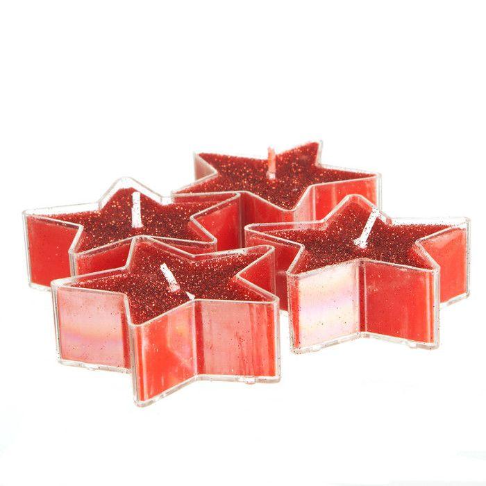 Lot de 4 Bougies Etoile chauffe plat pailleté "Spécial Fêtes" Atmosphera. - Etoiles pailletées Rouge