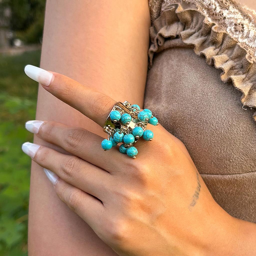 KunJoe Anneau Ouvert en Perles de Pierre Naturelle Colorées Bohémiennes pour Femmes Bague Large Épaisse à Imitation de Perle Accessoires Y2K