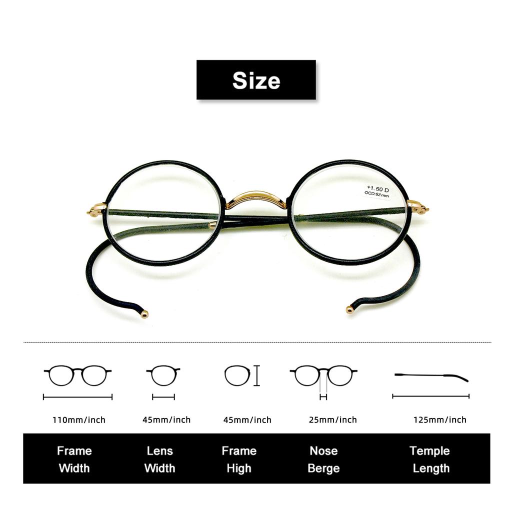 Retro Reading Glasses Metal Round Frame + 1.0 To + 3.5 Portable Pocket Reader
