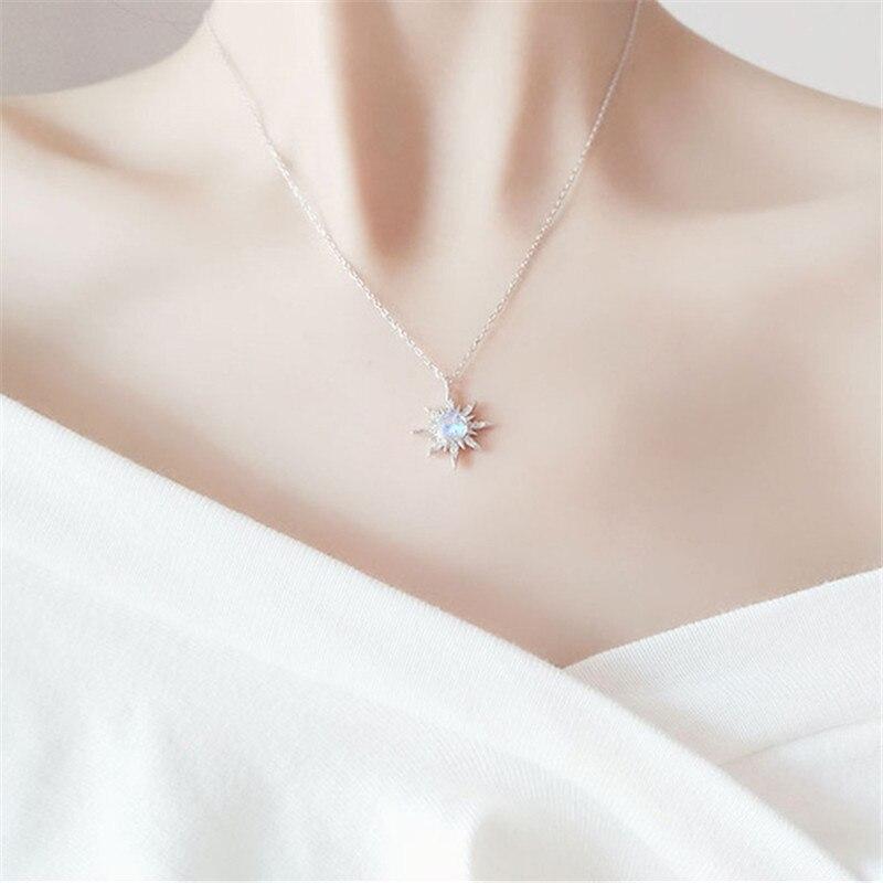 925 Sterling Silber Gliederkette Mondstein Stern Anhänger Halsketten für Frauen Hochzeitsschmuck Geschenk Choker dz070
