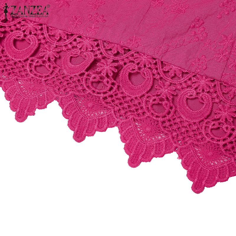 ZANZEA Women Casual Lace Crochet Patchwork Summer 3/4 Sleeve Blouse