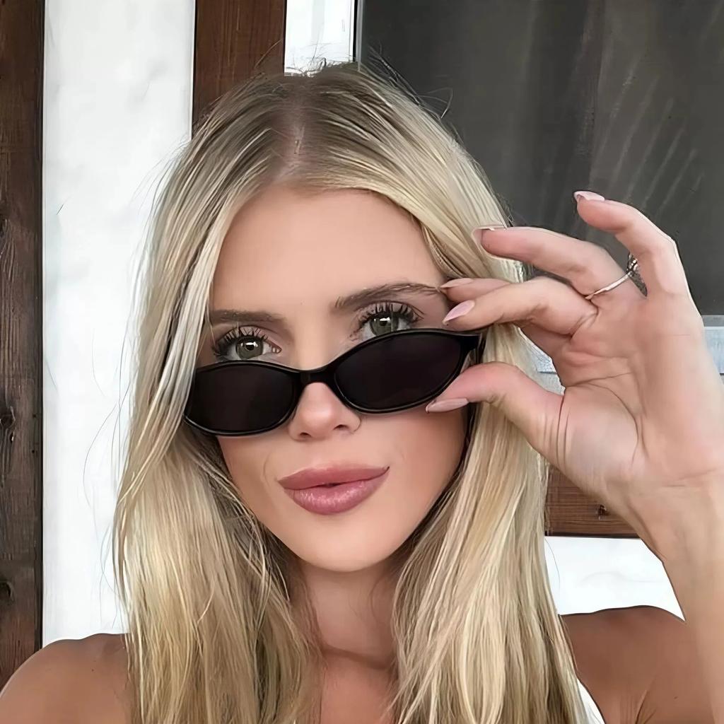 New Retro Oval Cat Eye Sunglasses for Women Y2k Trendy Small Narrow Sunnies 90s Vintage Designer Sun Glasses