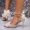 High Heels Women Summer New Pointed Toe Lace Bow Rhinestone Superior Feeling Stiletto Shallow Mouth Non-slip Single Shoes