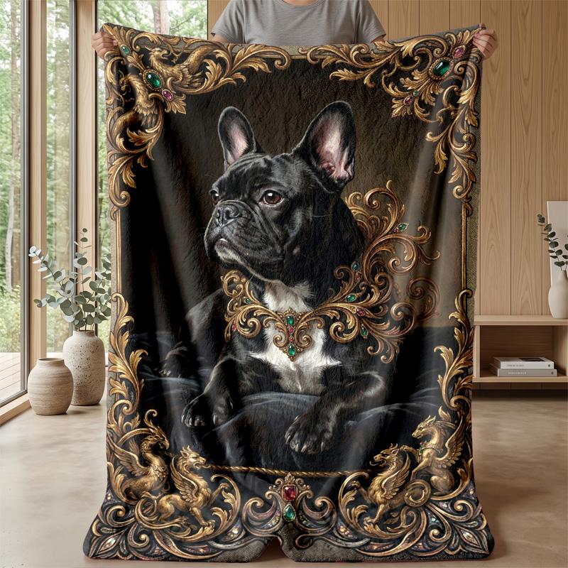 Royal French Bulldog Portrait Theme blanket Lightweight Warm Flannel Blanket Decorative Throw Blanket for Home Decoration
