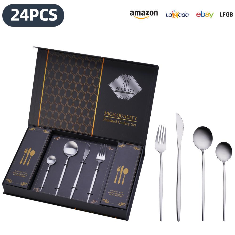 25 Years of New Stainless Steel Tableware Set, Tableware Portuguese Knives, Forks and Spoons 24-piece Gift Box Set