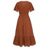 Women Summer Casual V-Neck High Waist A-Line Dress Long Sleeve Lotus Leaf Solid Color Spring Dress S-XL