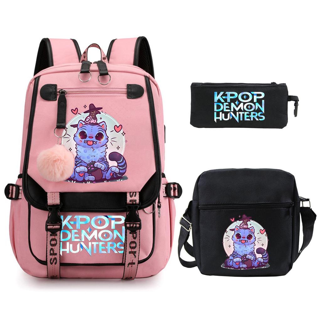 Demon Hunters Peripheral Printing Children's Fashion Backpack Cross-border Large Capacity Primary and Secondary School Student Leisure School Bag Set