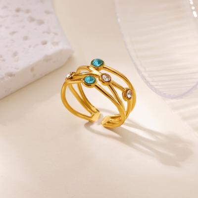 Boho Style Three Layer Zircon Rhinestone Rings For Women Stainless Steel Geometric Adjustable Ring Wedding Aesthetic Jewelry Gif