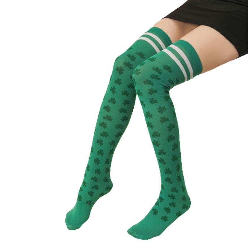 Day Patricks St Thigh High Stocking Over Knee Sock Long Striped Shamrock Women