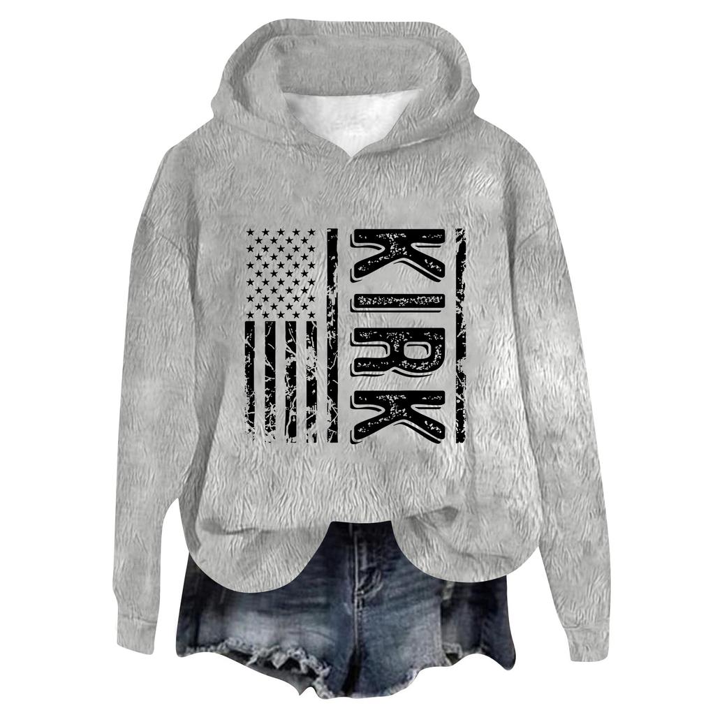 Women's Hooded Long Sleeve Printed Flannel Top Hooded Sweatshirt
